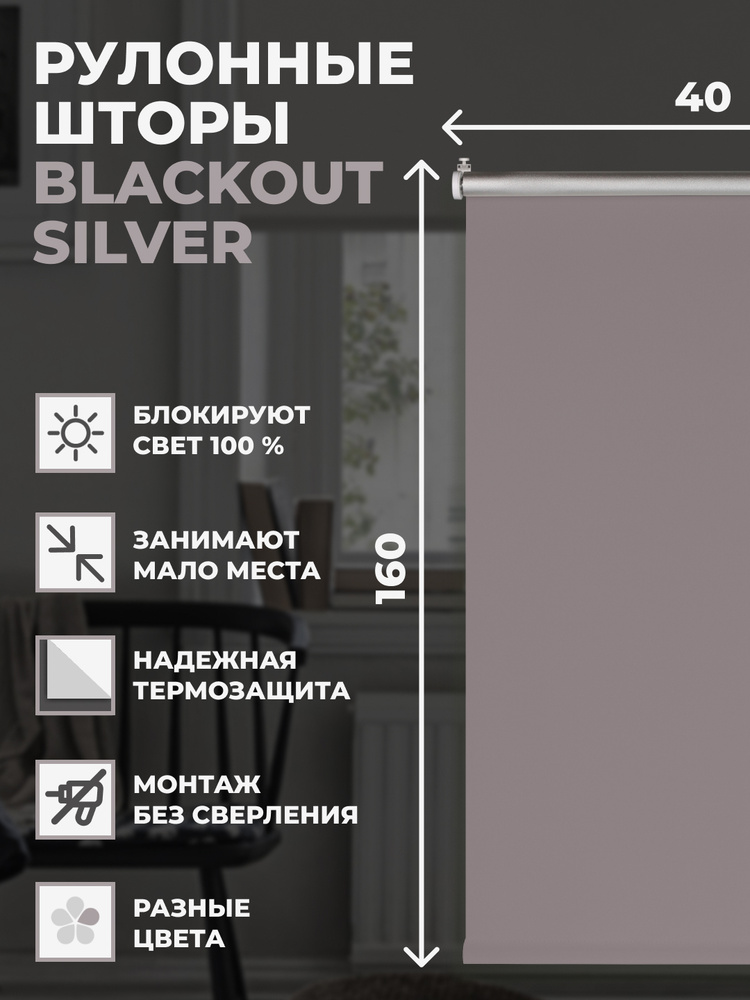 Рулонные шторы Блэкаут Silver 40х160 см на окно серый #1