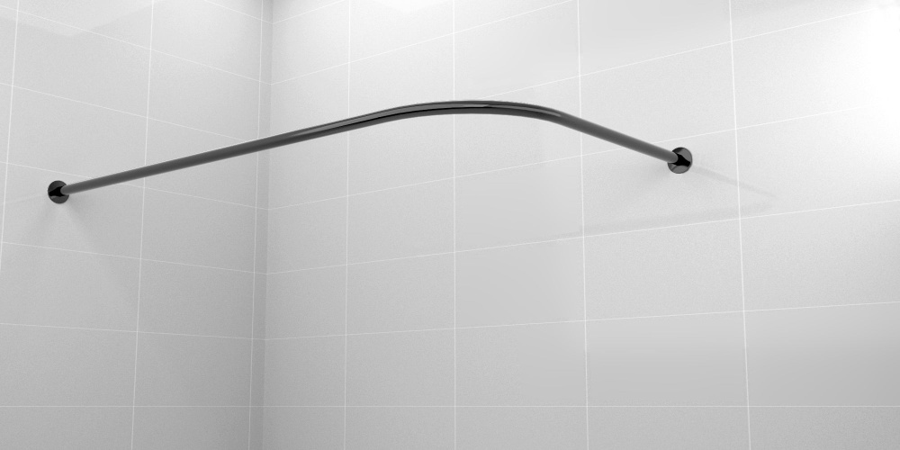 Карниз для ванной 130x70см Г-образный, угловой Усиленный, цельнометаллический из нержавейки черного цвета #1
