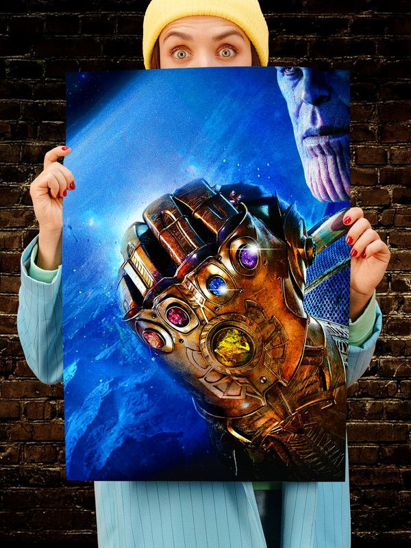 Постер интерьерный Танос 3, 70х46 см. Матовый яркий. Перчатка Таноса Бесконечности Мстители The Avengers #1