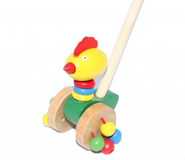 Каталка детская с ручкой на палочке для малышей деревянная, для девочек и мальчиков, развивающая игрушка #1
