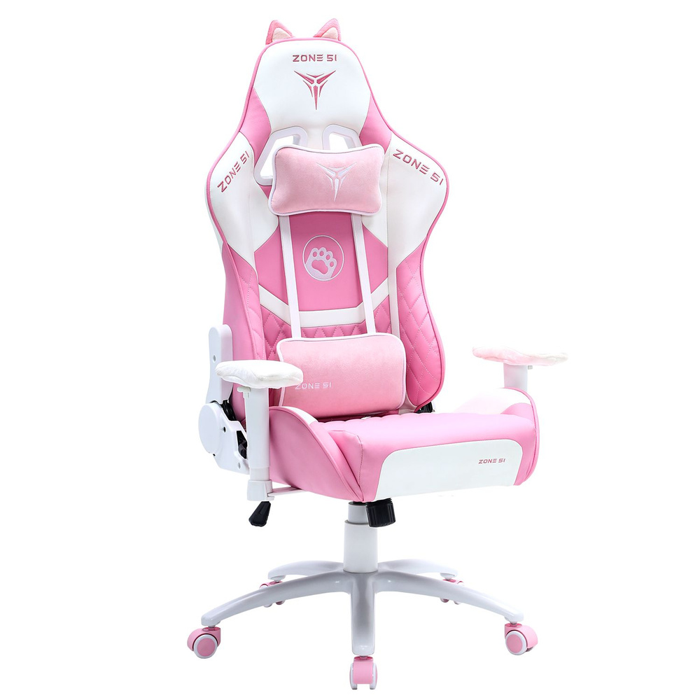 ZONE 51 Игровое компьютерное кресло KITTY, белый/розовый #1