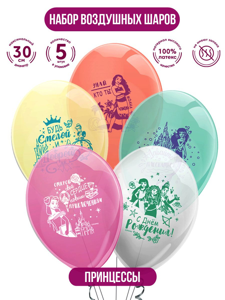 Набор воздушных шаров для праздника ND Play / Принцессы (30 см, латекс, 5 шт.), 295888  #1
