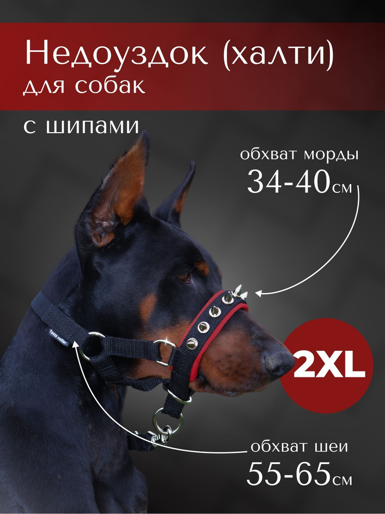 Недоуздок(халти)с шипами TESLA COLLAR для собак "XXL" с красным подкладом  #1