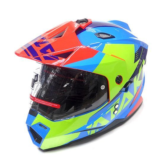 Мотард шлем эндуро ATAKI JK802 кроссовый мотошлем с визором SPLASH L(59-60) красный/синий/зеленый глянец #1