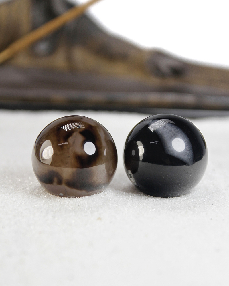 Массажные шары Баодинг Черный агат - диаметр 29-30 мм, натуральный камень, 2 шт - для стоунтерапии, здоровья #1