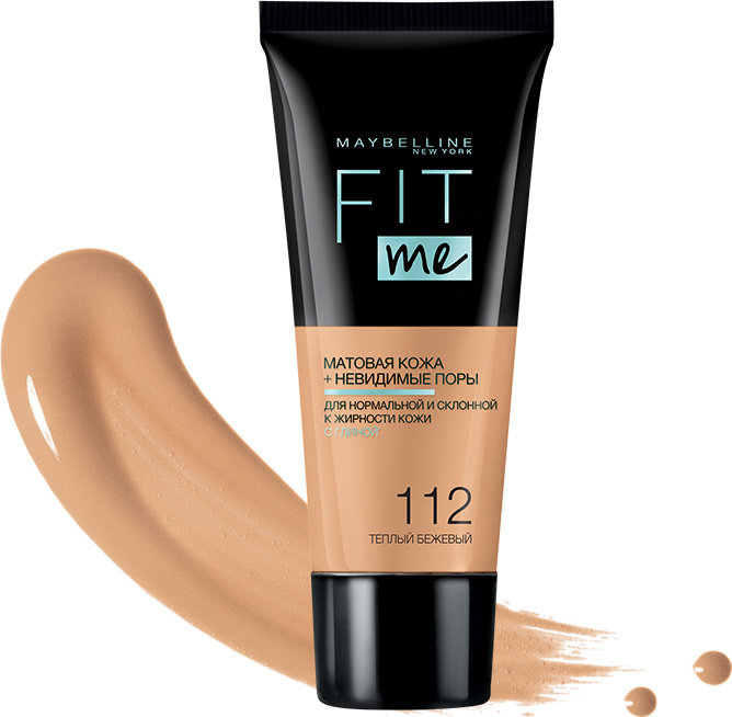 Maybelline New York Тональный крем для лица "Fit Me", матирующий, скрывающий поры, оттенок 112, теплый #1