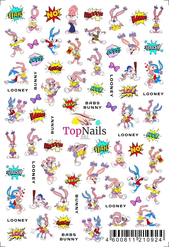 Top Nails / Наклейки для ногтей / Слайдеры для маникюра / На любой фон / Зайчики/ Babs Bunny  #1