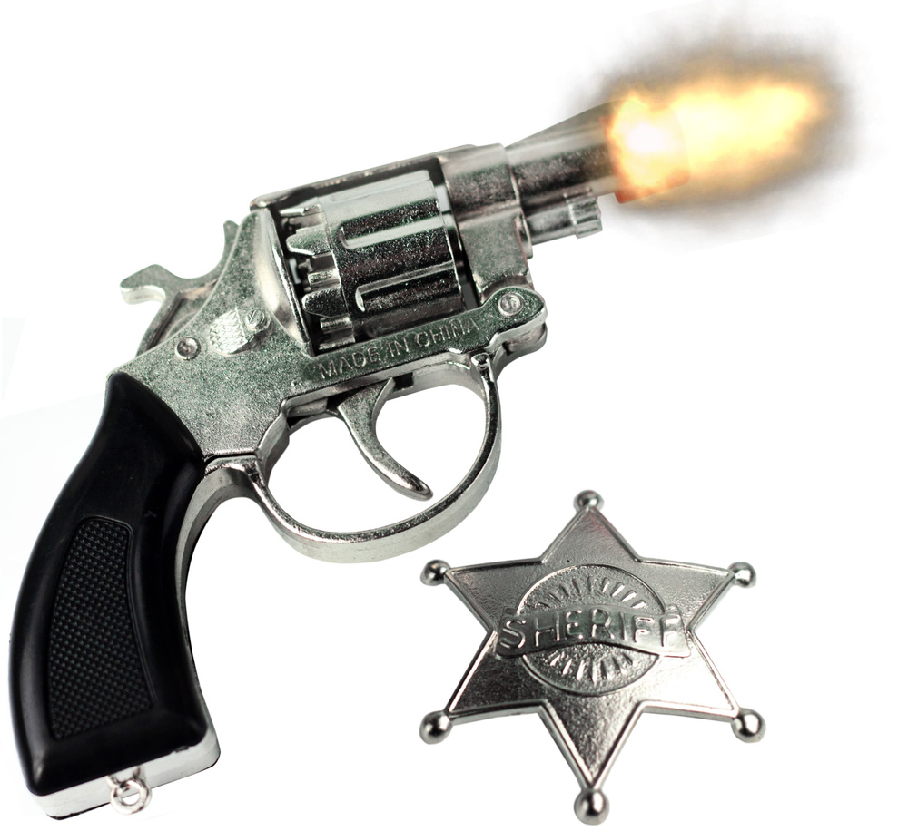 Детский игрушечный Револьвер-пистолет со значком шерифа "Пугач" на 8 пистонов металлический , К303ВН #1