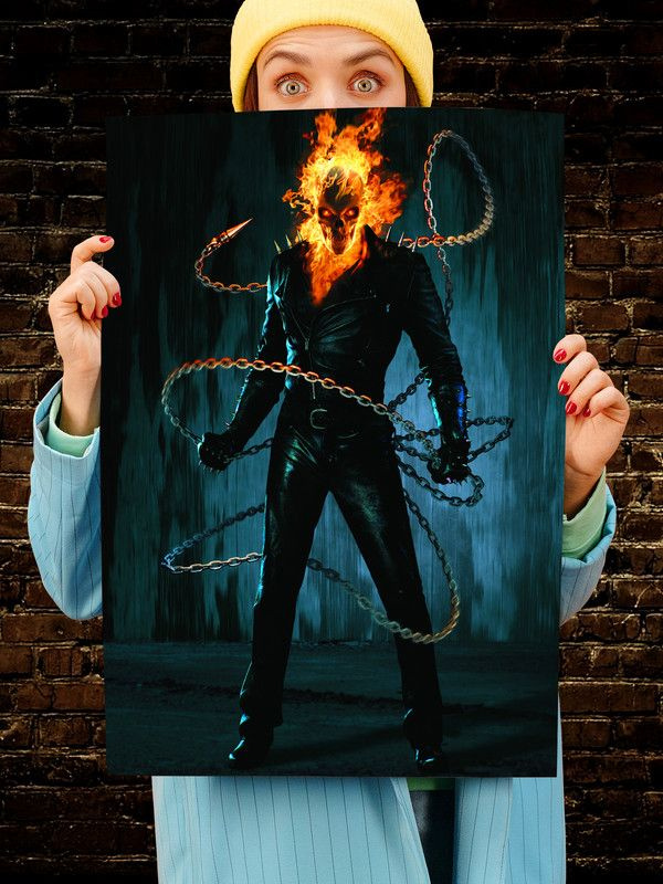 Постер интерьерный Призрачный Гонщик 2, 70х46 см. Матовый яркий. Ghost Rider  #1