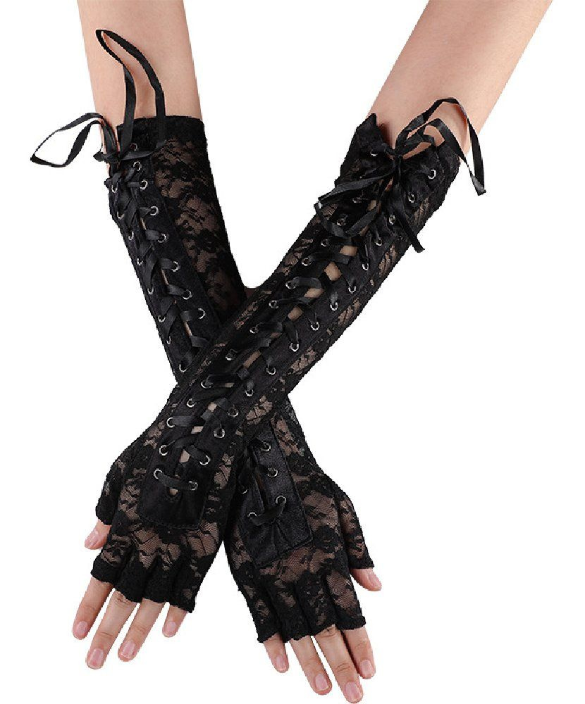 Черные кружевные перчатки со шнуровкой (17849) #1