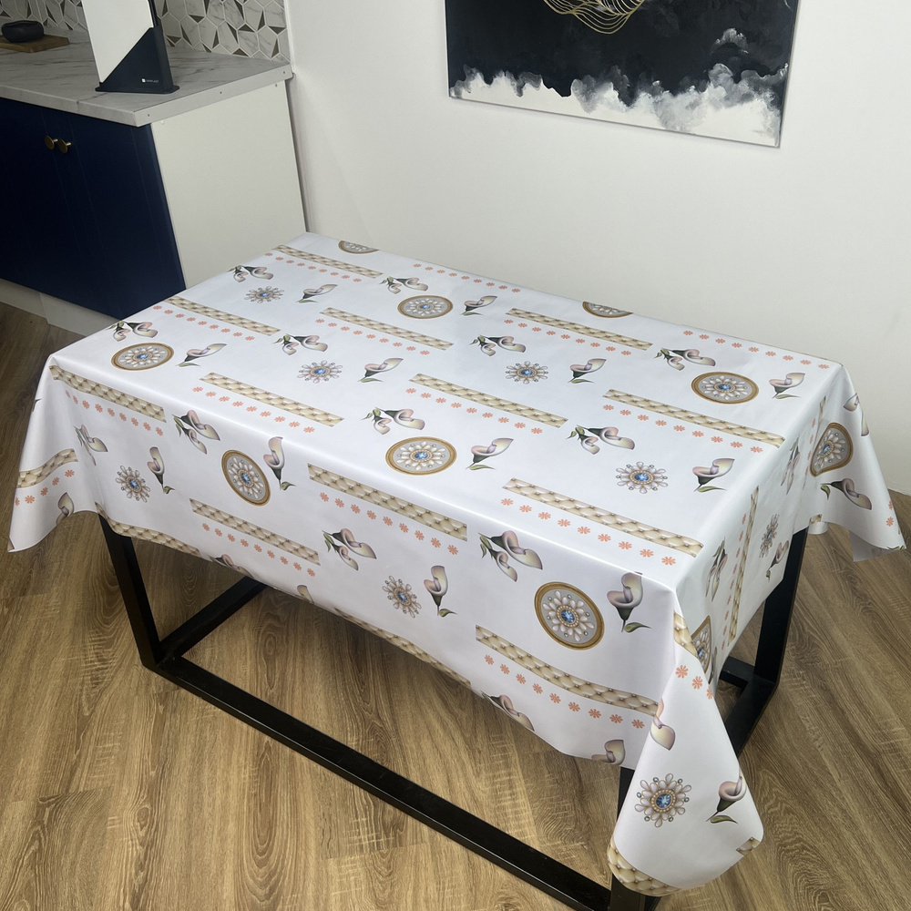 Скатерть на стол водоотталкивающая, праздничная клеенка на кухню тканевая основа, размер 140*240  #1