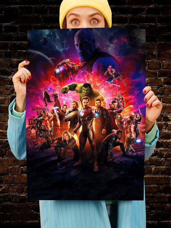 Постер интерьерный Мстители 6, 70х46 см. Матовый яркий. The Avengers Все вместе Железный человек Тони #1