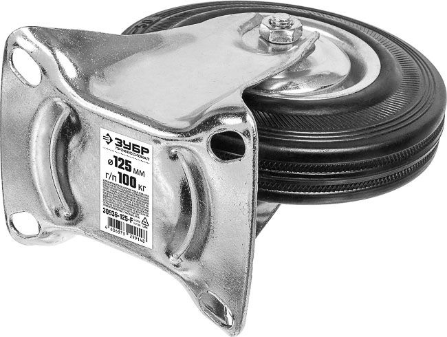 Неповоротное колесо резина/металл игольчатый подшипник ЗУБР Профессионал d 125 мм г/п 100 кг 30936-125-F #1
