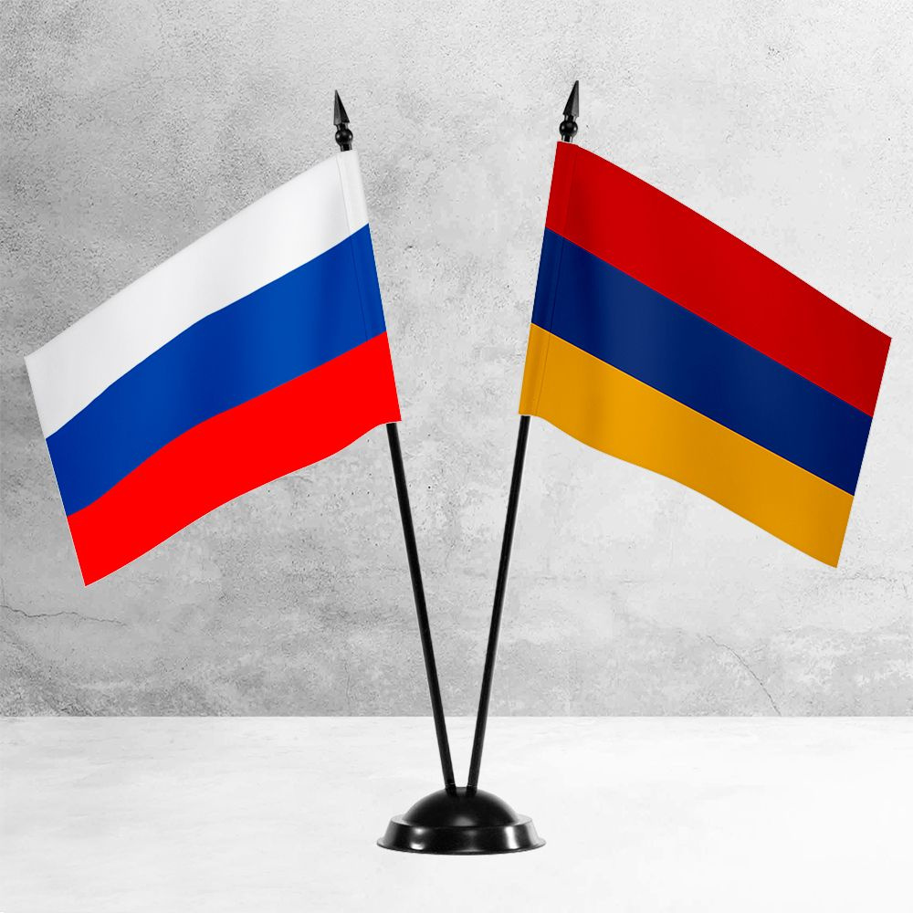 Настольные флаги России и Армении на пластиковой черной подставке  #1