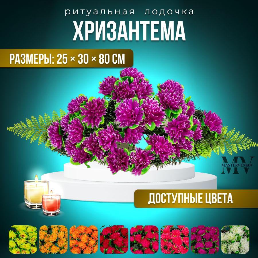 Цветы искусственные на кладбище, композиция "Хризантемы", 80 см*30 см, Мастер Венков  #1