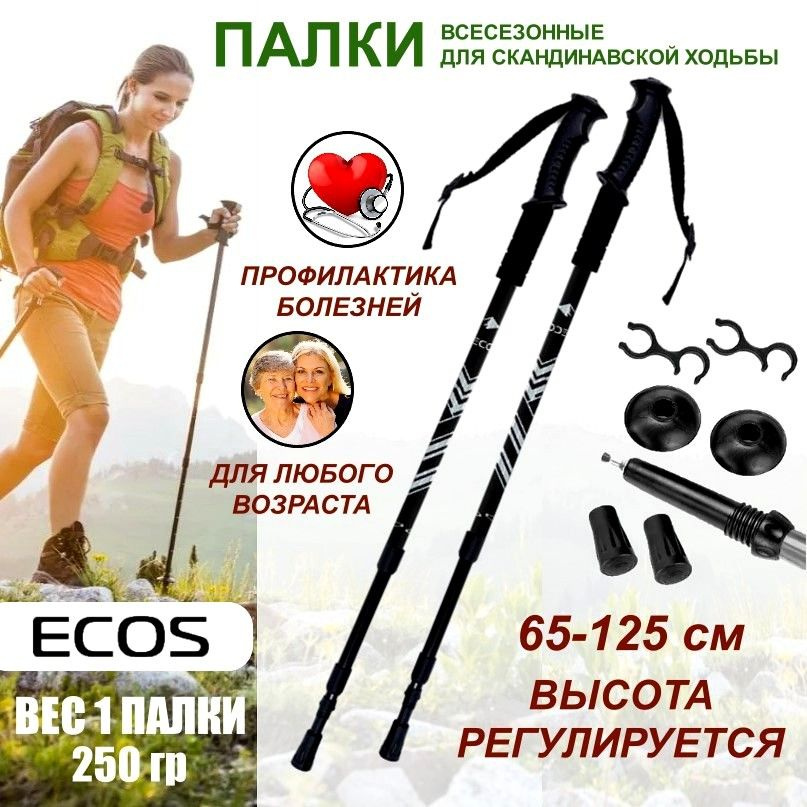 Палки для скандинавской ходьбы всесезонные ECOS Nordic Walking sticks алюминиевые, телескопические с #1