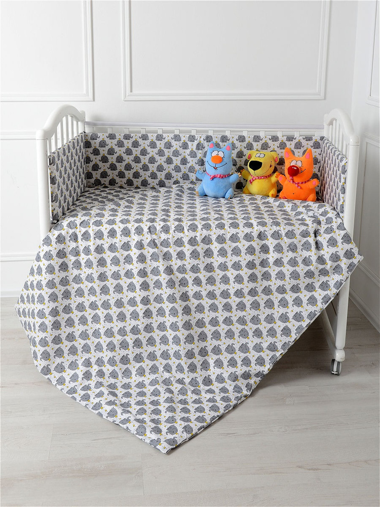 Бортик для детской кроватки "Слоники в коронах" (серый) #1
