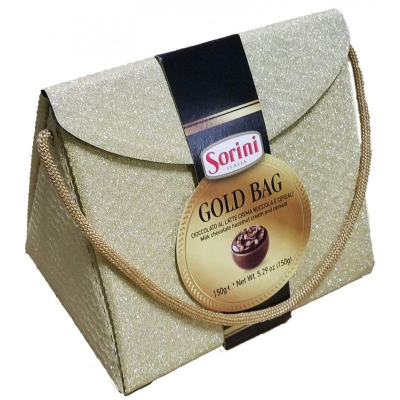 Конфеты SORINI "Glitter Bag" из молочного шоколада с ореховым кремом и зерновыми(Золото) 150г  #1