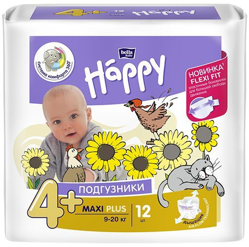 Подгузники для детей bella baby Happy Maxi Plus размер 4+ (вес 9 - 20 кг) 12 шт.  #1