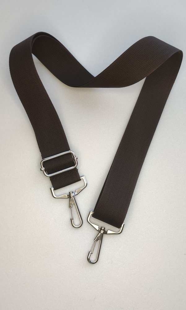 Ремень для сумки плечевой текстильный 40 мм с серебристыми карабинами (темный коричневый)  #1