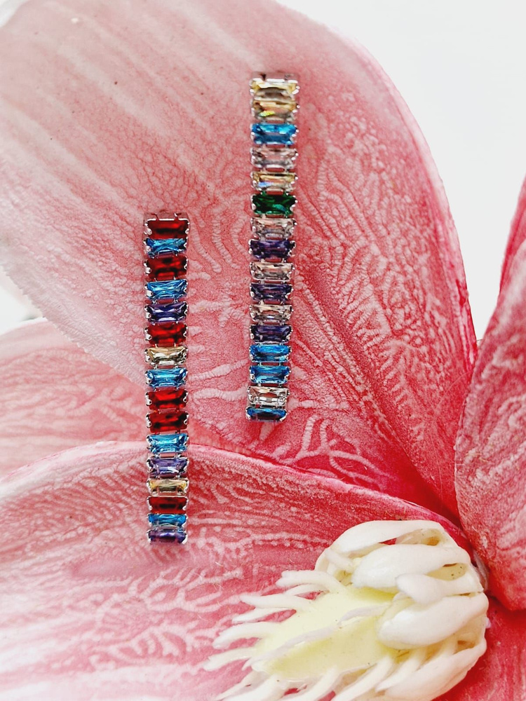 Серьги-дорожка с разноцветными кристаллами Swarovski,длина 5 см.  #1