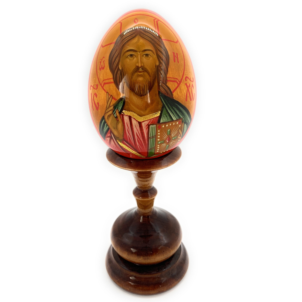 "Икона Иисус Христос" пасхальное яйцо на подставке дерево авторская ручная работа  #1