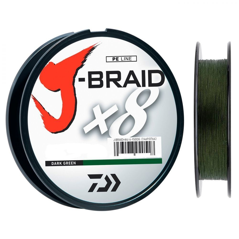 Шнур плетеный для рыбалки PE Daiwa J-BRAID X8 (0.16 мм, 9.0 кг, 150 м) цв. Тёмно-Зелёный  #1
