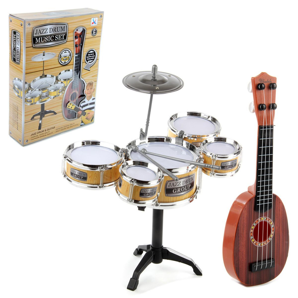 Детские музыкальные инструменты, набор из барабанной установки и гитары, Veld Co  #1