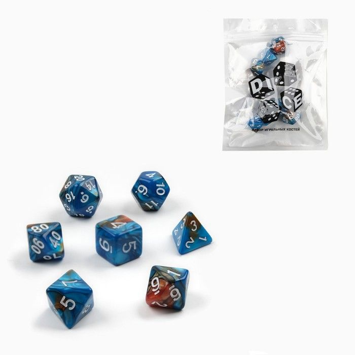 Время игры, Набор кубиков для D&D (Dungeons and Dragons), красный с синим, 7 штук в наборе  #1