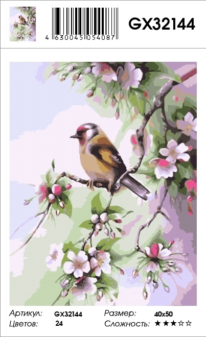 Картина по номерам на холсте 40х50 40 x 50 на подрамнике "Птичка на цветущей яблоне" DVEKARTINKI  #1