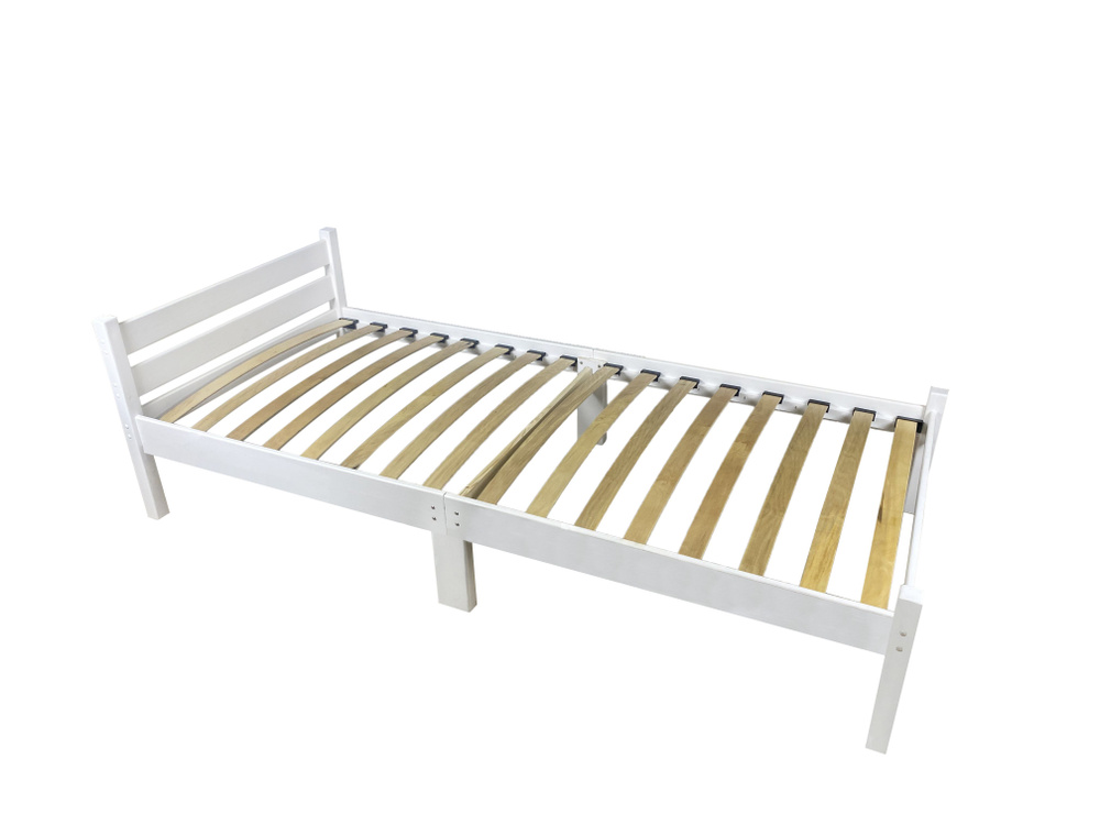 Кровать односпальная с ортопедическим основанием для взрослых из сосны 90х190 см, белая  #1