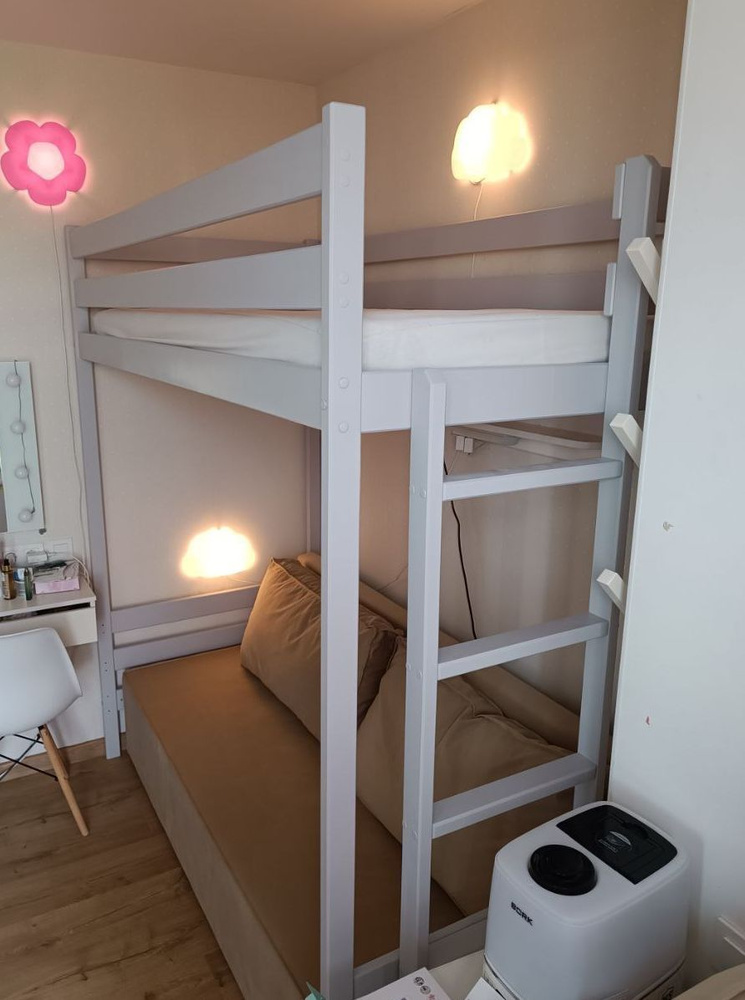 Детская кровать Чердак Smart Bed с лестницей с торца 160*80 серая  #1