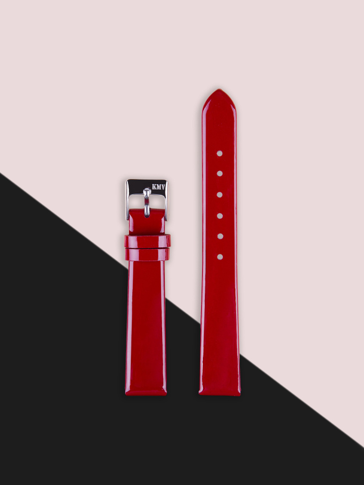 Ремешок для часов 14мм, кожаный, красный, с лаковым покрытием KMV  #1
