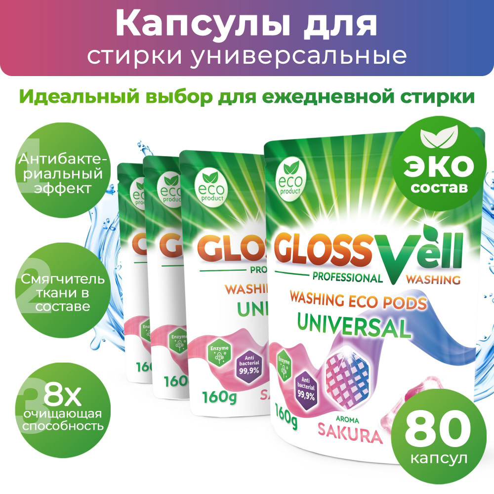 GLOSSVell Стиральный порошок 640 г 80 стирок Для белых тканей, Для деликатных тканей  #1