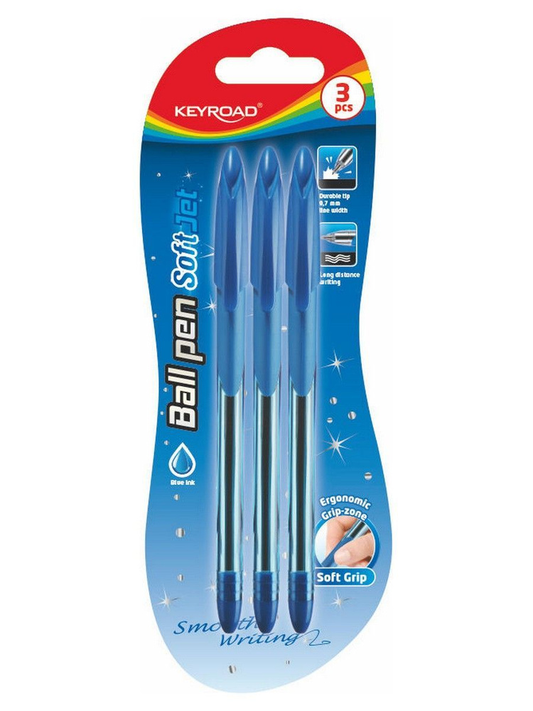 Keyroad Ручка Шариковая, толщина линии: 0.7 мм, цвет: Синий, 3 шт.  #1