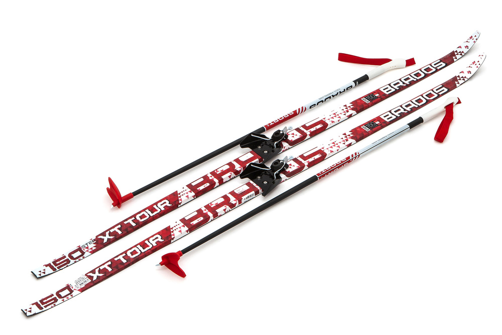 Лыжный комплект с палками и креплением 75 мм - 150 см STEP XT TOUR Red / с насечками  #1