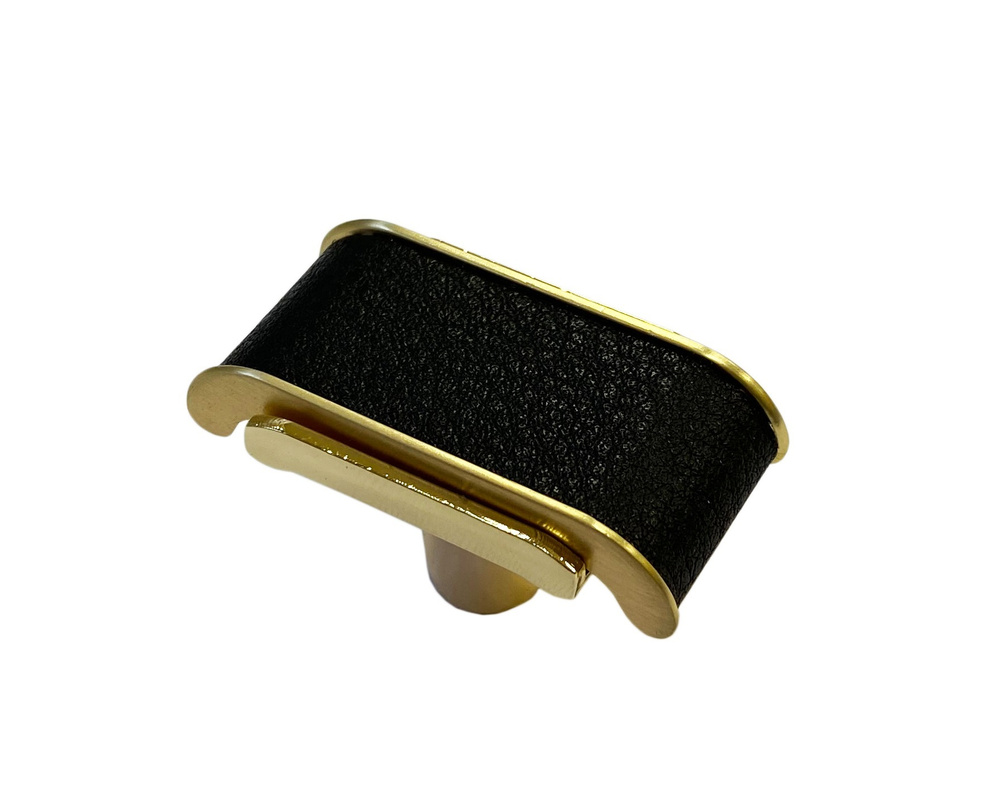 Ручка-кнопка RK-155, золото со вставкой из черной кожи (2 шт)  #1