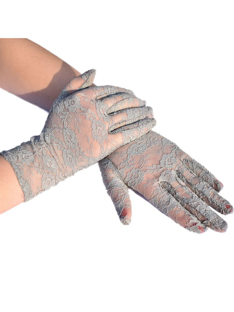 Перчатки кружевные женские серые / прозрачные, перчатки  #1