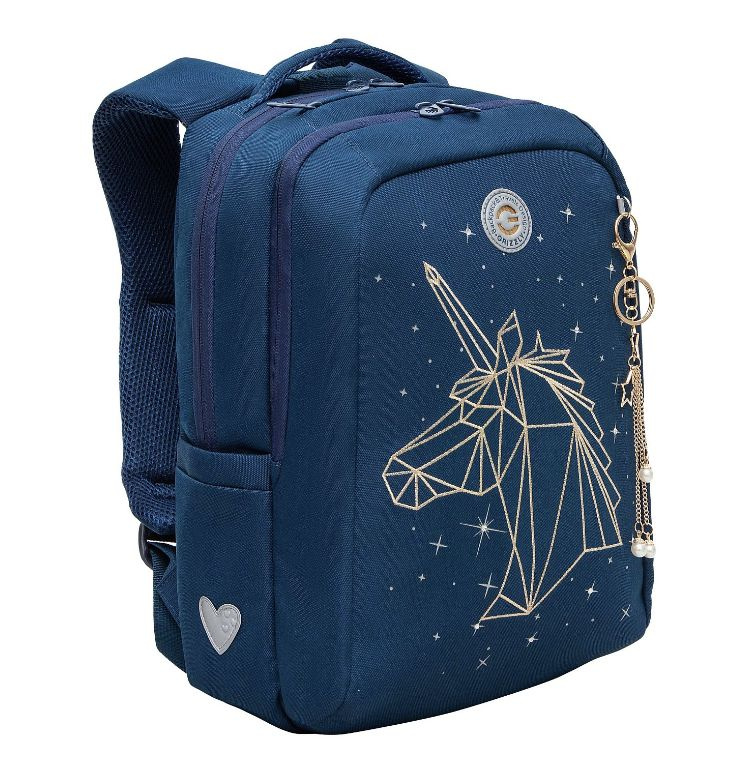 Рюкзак школьный Grizzly RG-466-1, синий золотой #1