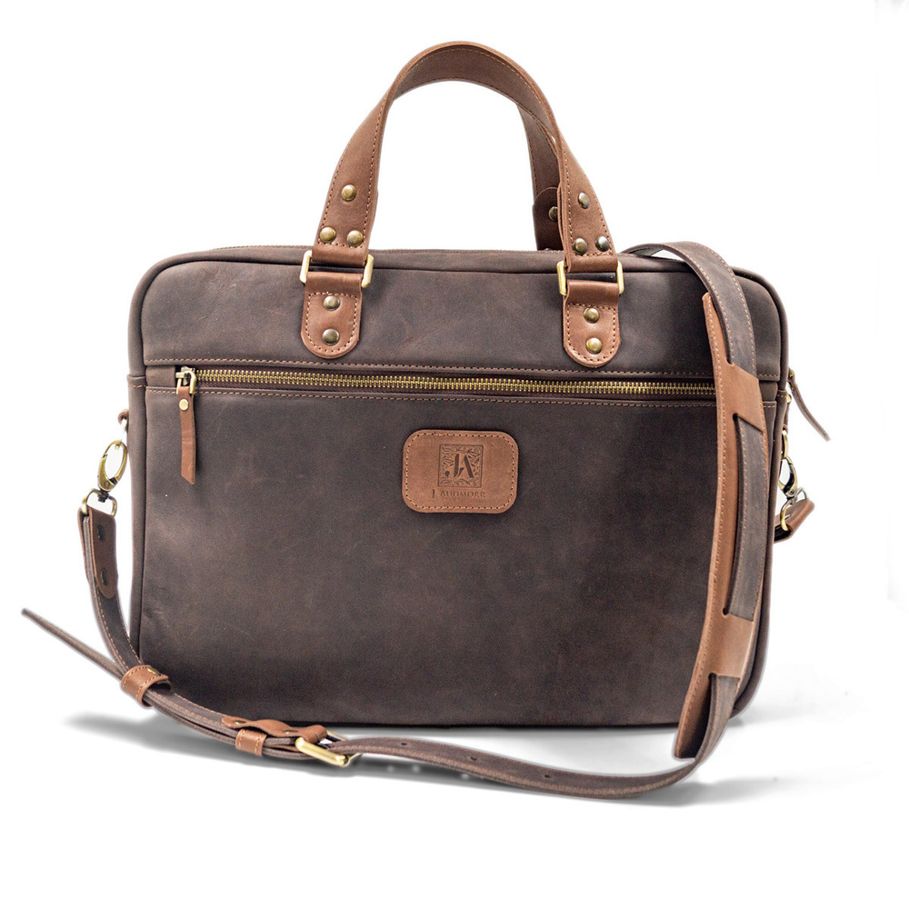 Портфель - сумка для офиса на плечо и через плечо, J.Audmorr, Cardiff Bag M Brown. Классическая коричневая, #1