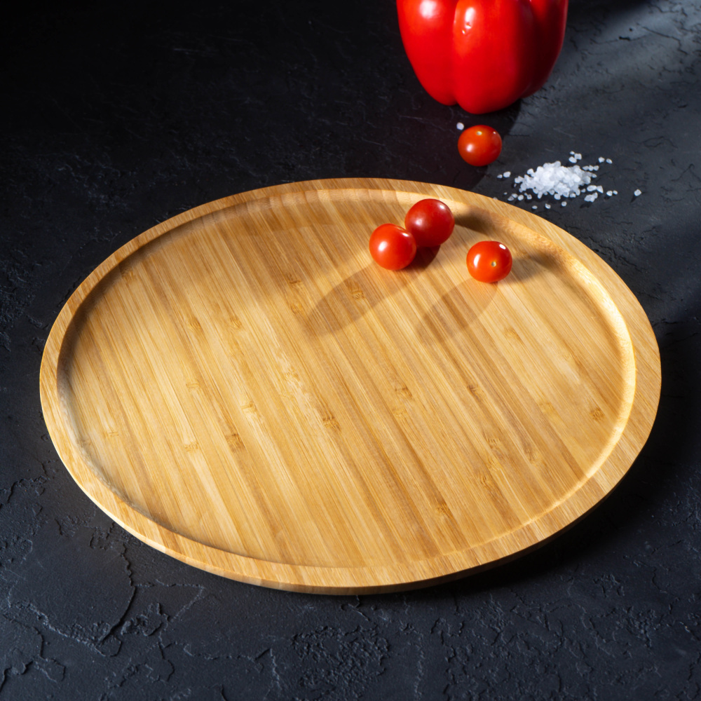 Блюдо для сервировки деревянное Доляна "Бамбук",тарелка, цвет бежевый, диаметр 30 см  #1