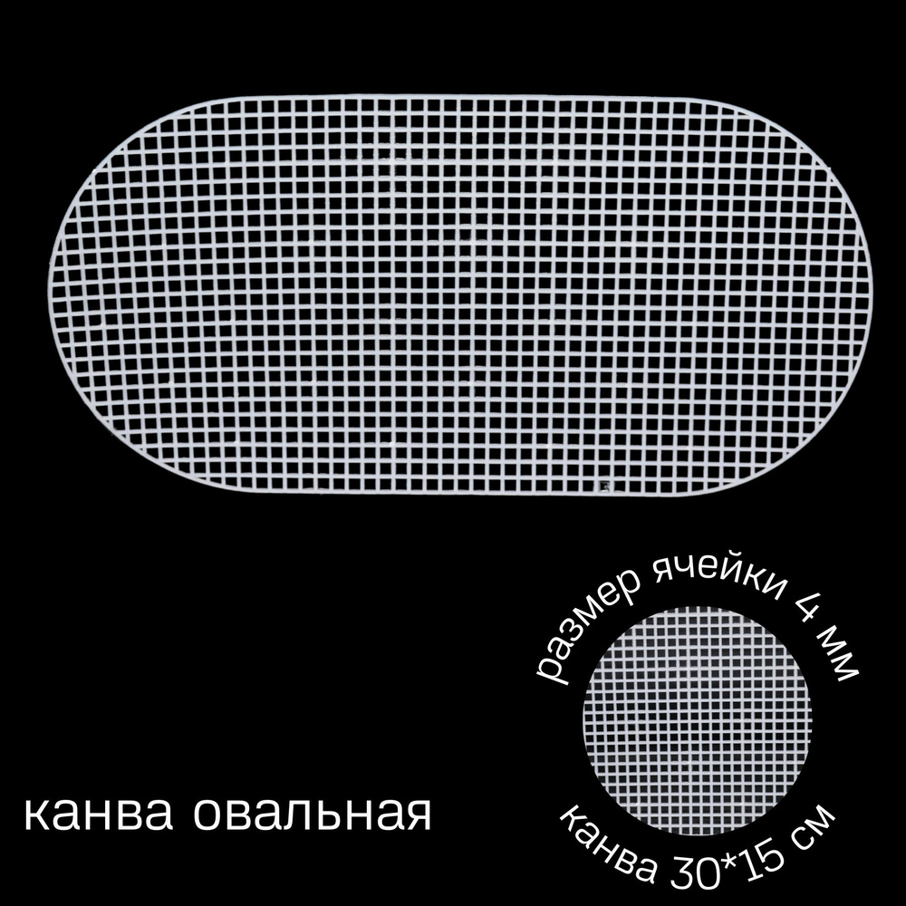 Канва пластиковая овальная 30*15 см, размер ячейки 4 мм, цв.белый  #1