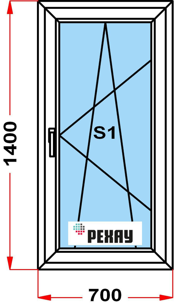Окно пластиковое+москитка, профиль РЕХАУ BLITZ (1400 x 700), с поворотно-откидной створкой, стеклопакет #1