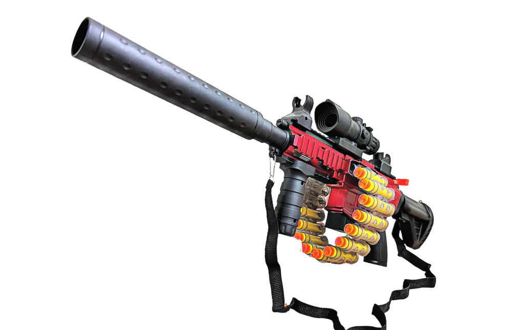 Детский Бластер-Пулемёт M249 Red S с оптическим прицелом #1