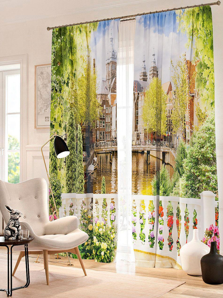 Фотошторы HELGA Балкон с цветами Высота 260 см Ширина 150 см. Портьера 150х260 см - 2 шт.  #1