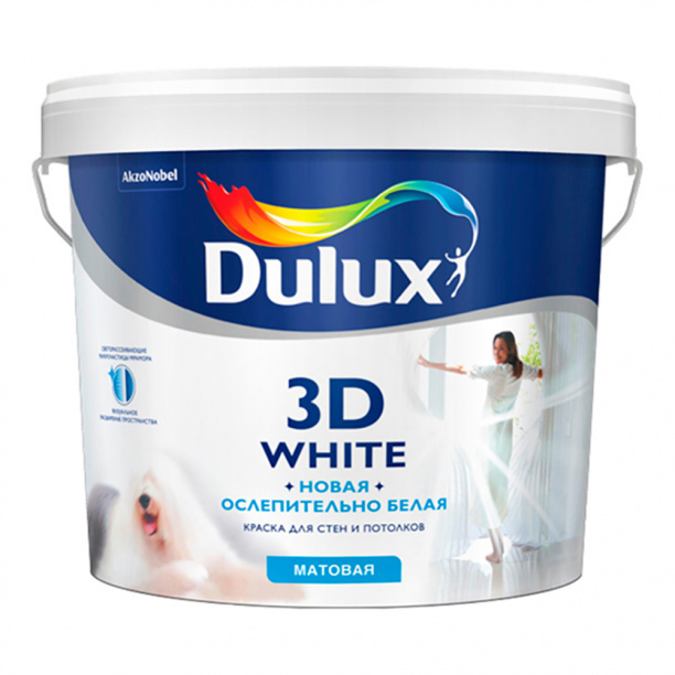 Краска для стен и потолков матовая Dulux 3D White белая 10 л #1