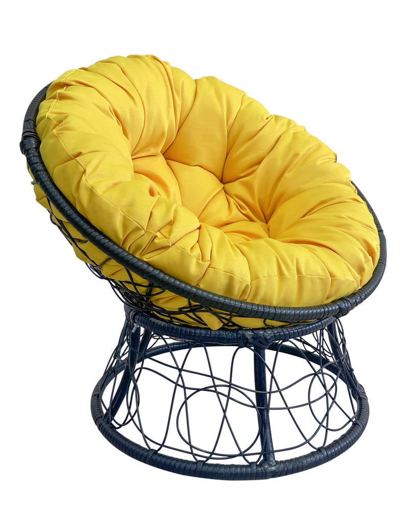 Кресло ПАПАСАН с ротангом черный (желтая подушка) #1