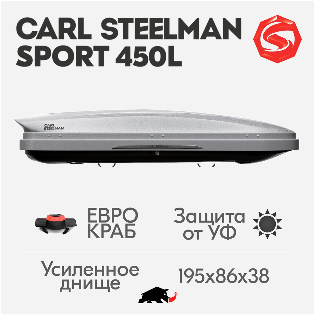 Автобокс Carl Steelman SPORT, объем 450л (средний), 195 см, темно-серый "карбон"  #1
