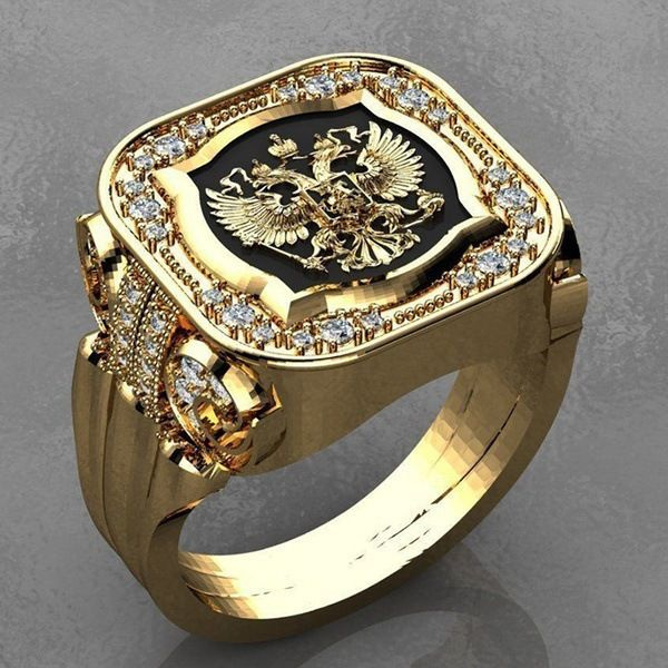 Мужское кольцо / перстень / печатка с гербом России из нержавеющей стали с цирконом размер 20,5  #1
