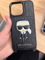 Чехол Karl Lagerfeld Crossbody Cardslot накладка на Apple iPhone 13 Pro / для Айфон 13 Про из экокожи с ремешком через плечо, на шею, с карманом для карт Monogram Ikonik patch, черный #5, Виолетта А.